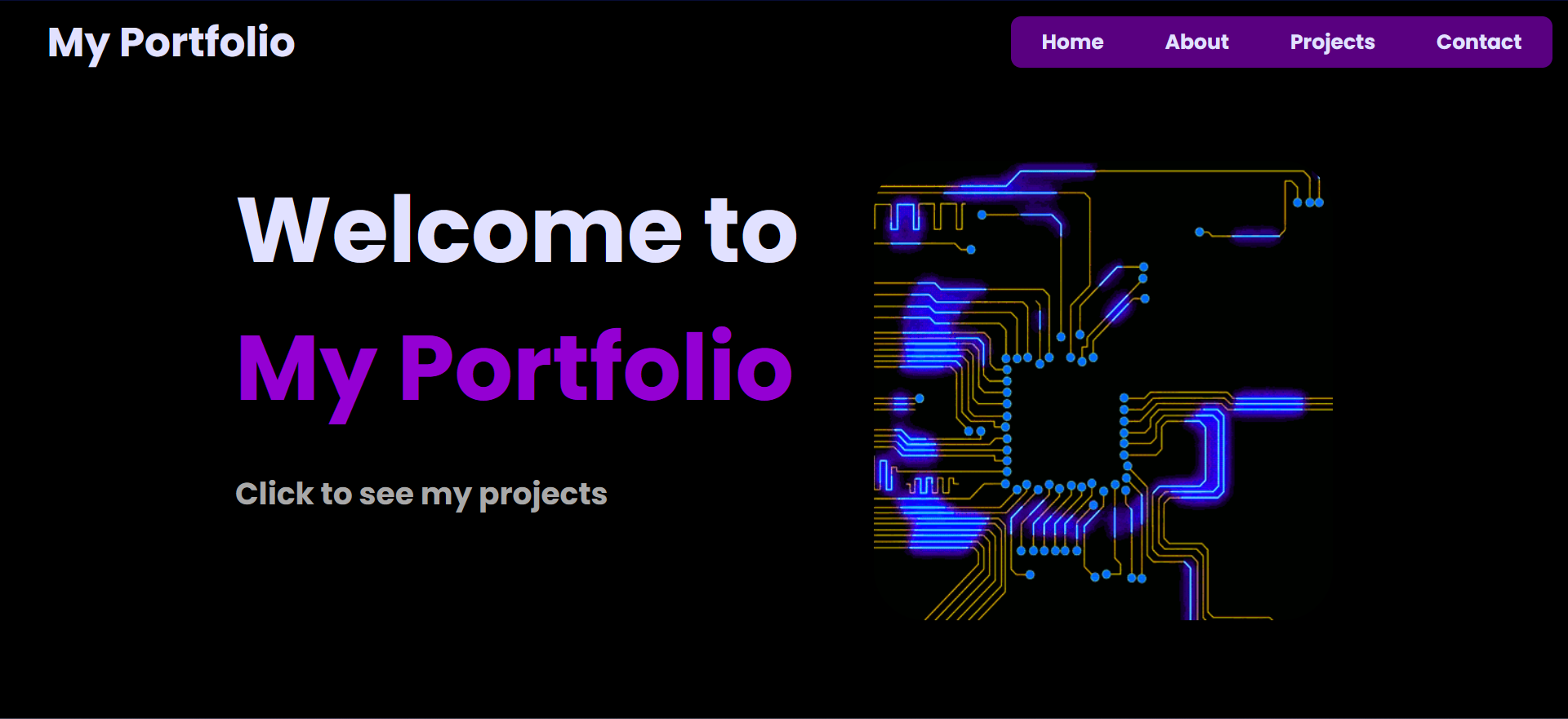 Image of the home page of the portfolio website